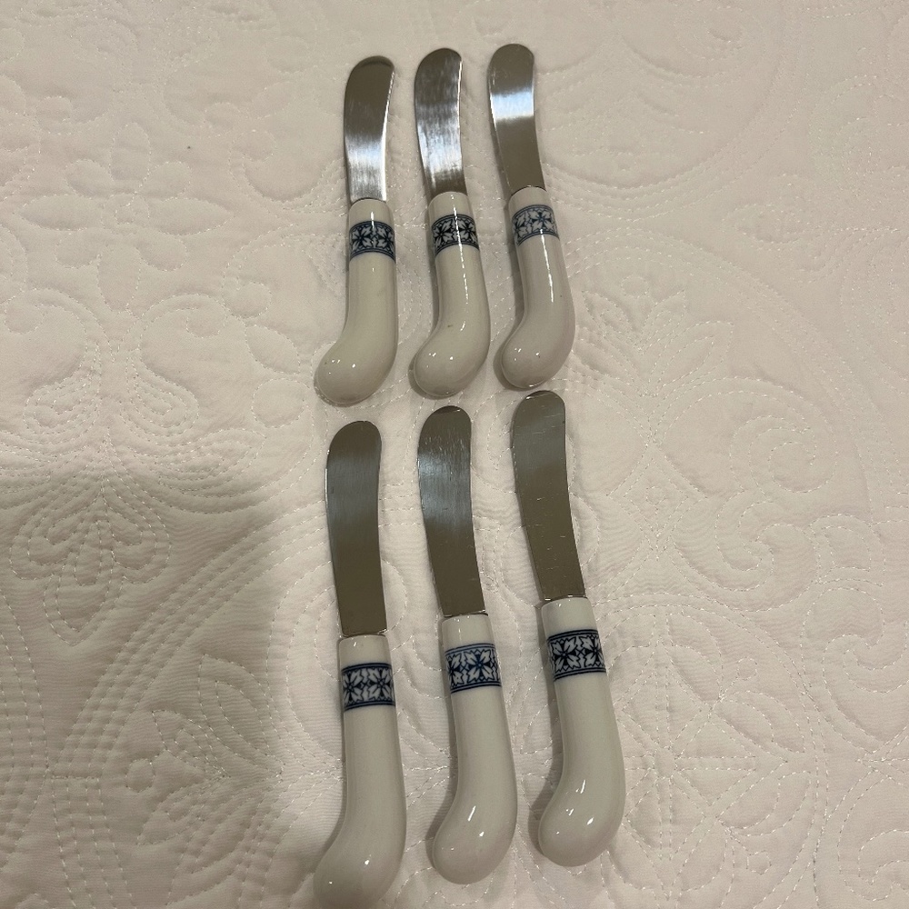 Vintage Stainless Ceramic Made In Taiwan Butter Spreader Cheese Spreader